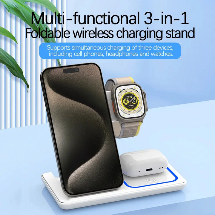 LED Fast Wireless Charger Stand 3 in 1 Foldable Charging Station Luctec Shop
